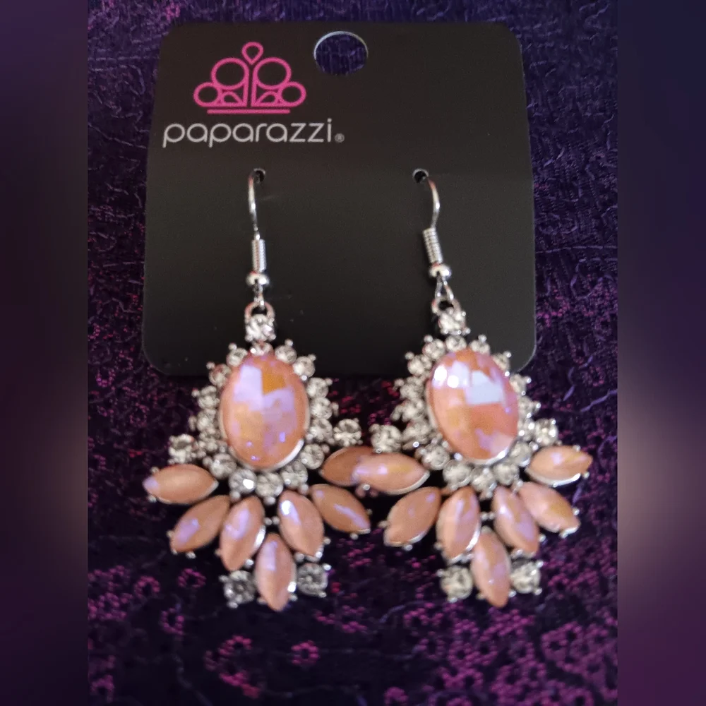 Paparazzi Blush and Silver Statement Earrings - Picture 3 of 5